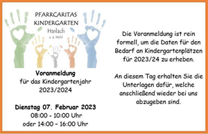 Einschreibung Kindergarten Haslach - Information